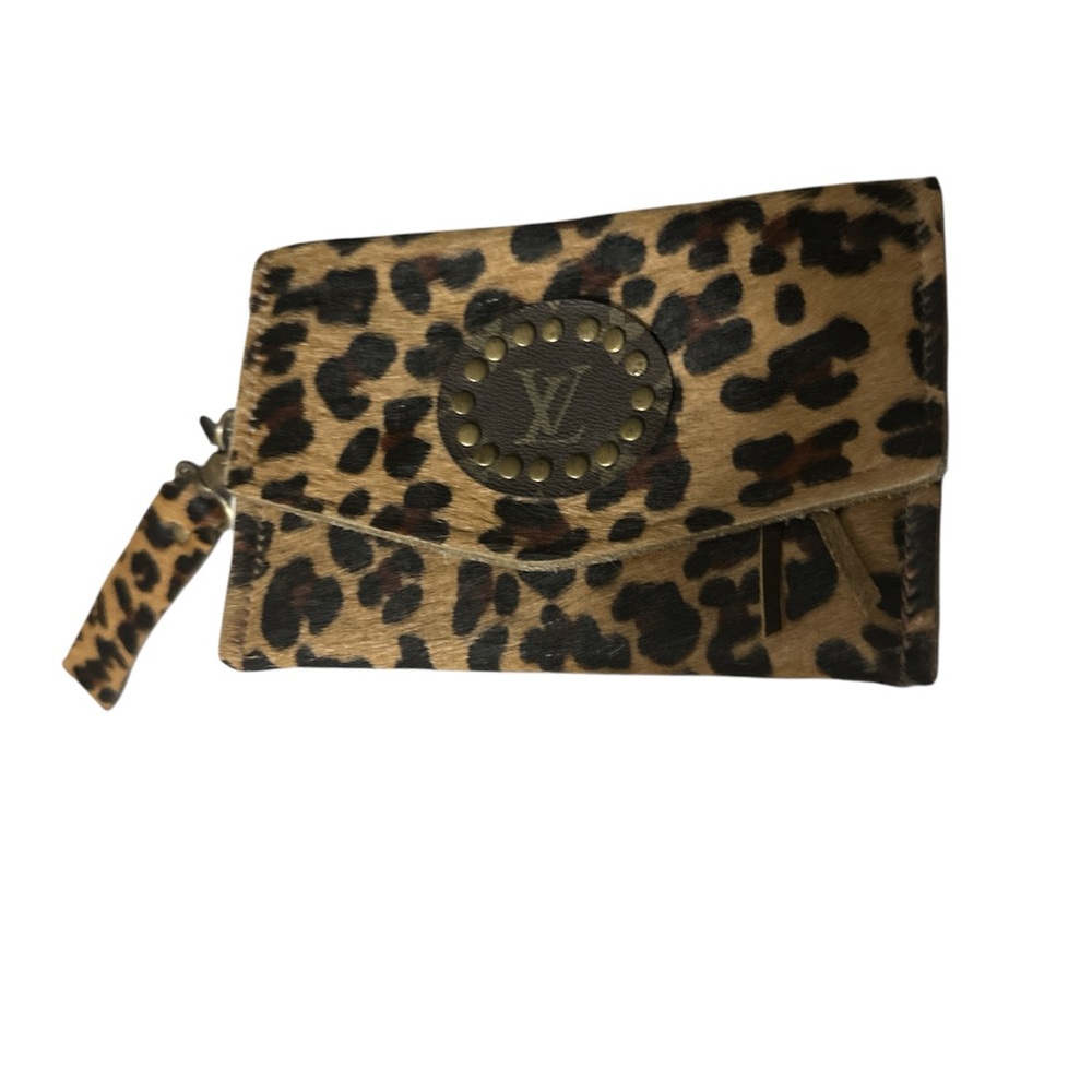 Louis Vuitton up cycled cow-skin Gypsy leopard with Wristlet removable strap new
